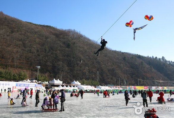 ziplining Hwacheon Sancheoneo Ice Festival