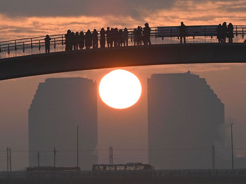 2024 first sunrise at Sunyudo Park inside an island on Han River Seoul South Korea